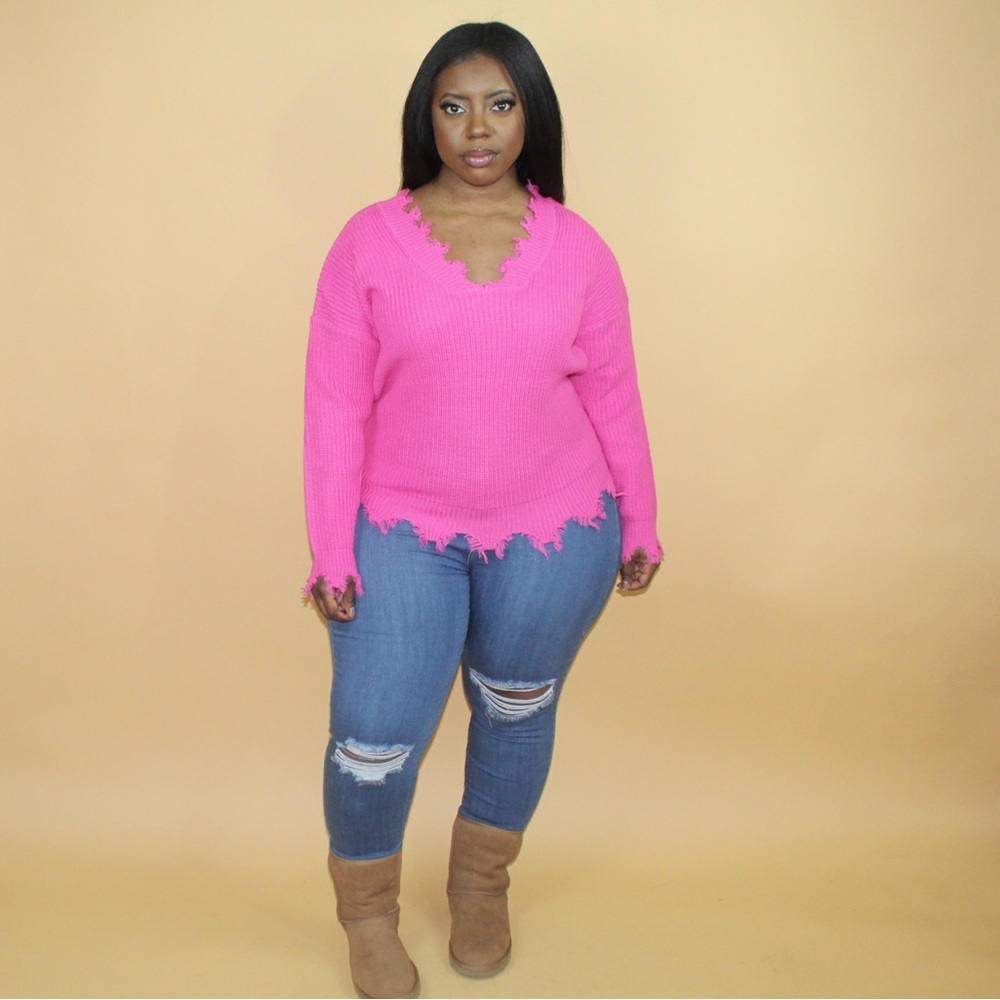 Pink Distressed Sweater - Picture 3 of 3